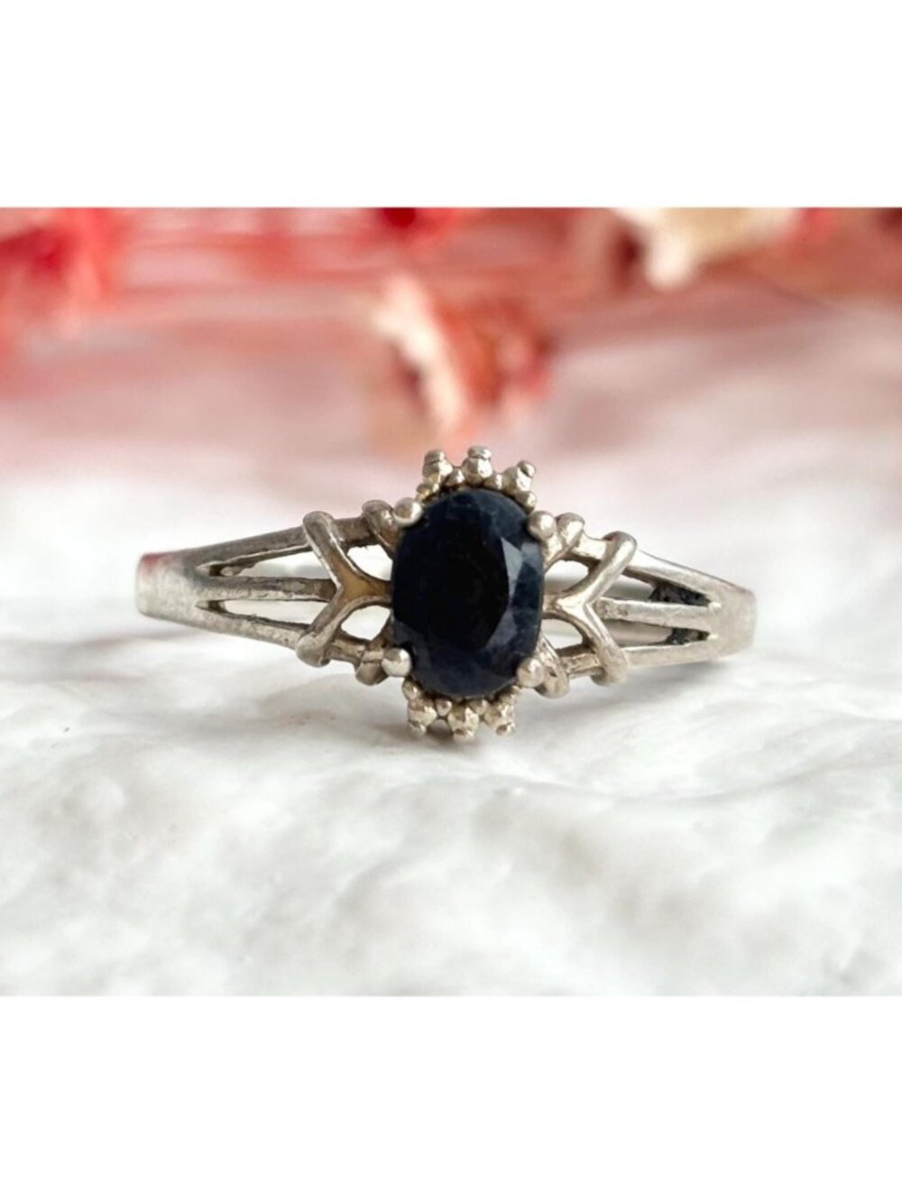 NVC Oval Black Onyx Geometric Art Deco Sterling Silver 925 Vintage Ring - sz 10